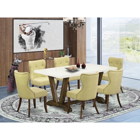 East West Furniture 7 Piece V-Style Kitchen Dining Set - Distressed Jacobean V726SI737-7